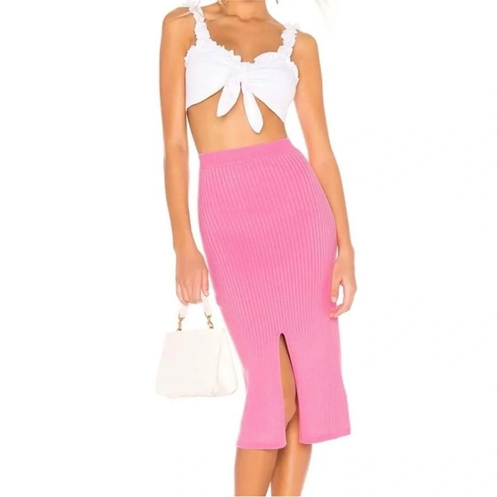 Free People Slyline‎ Midi Fuchsia Ribbed Pencil Skirt - Picture 7 of 7